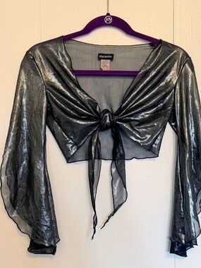 Melodia Designs Sheer Silver Lamé Dance Top – Size Medium